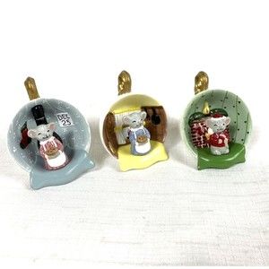 Merry Christmas Mice Teacup Ornaments Cookie & Fireplace Scene Donas Cute Mice